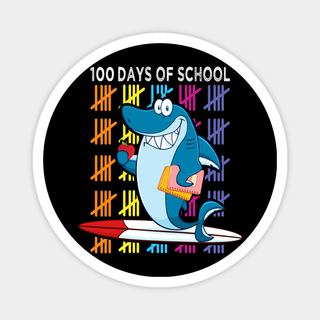 Womens 100th Day Of School For Toddlers Kids Shark Student Teacher Magnet by drag is art